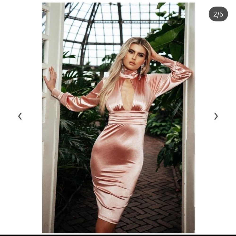 NWOT Akira Pink Satin MIDI Dress